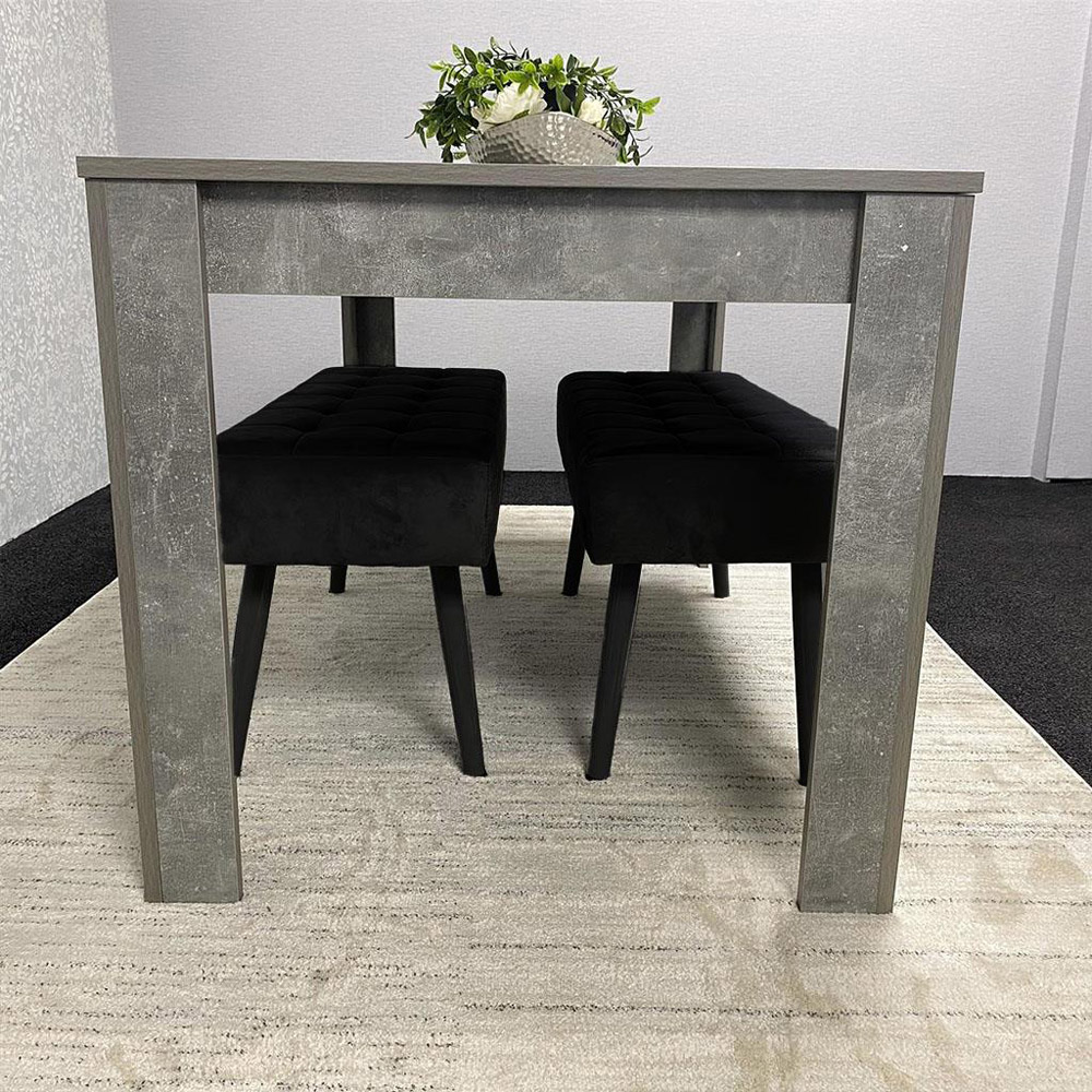 Portland 5 Seater Velvet Wooden Dining Set with Bench Grey and Black Image 3