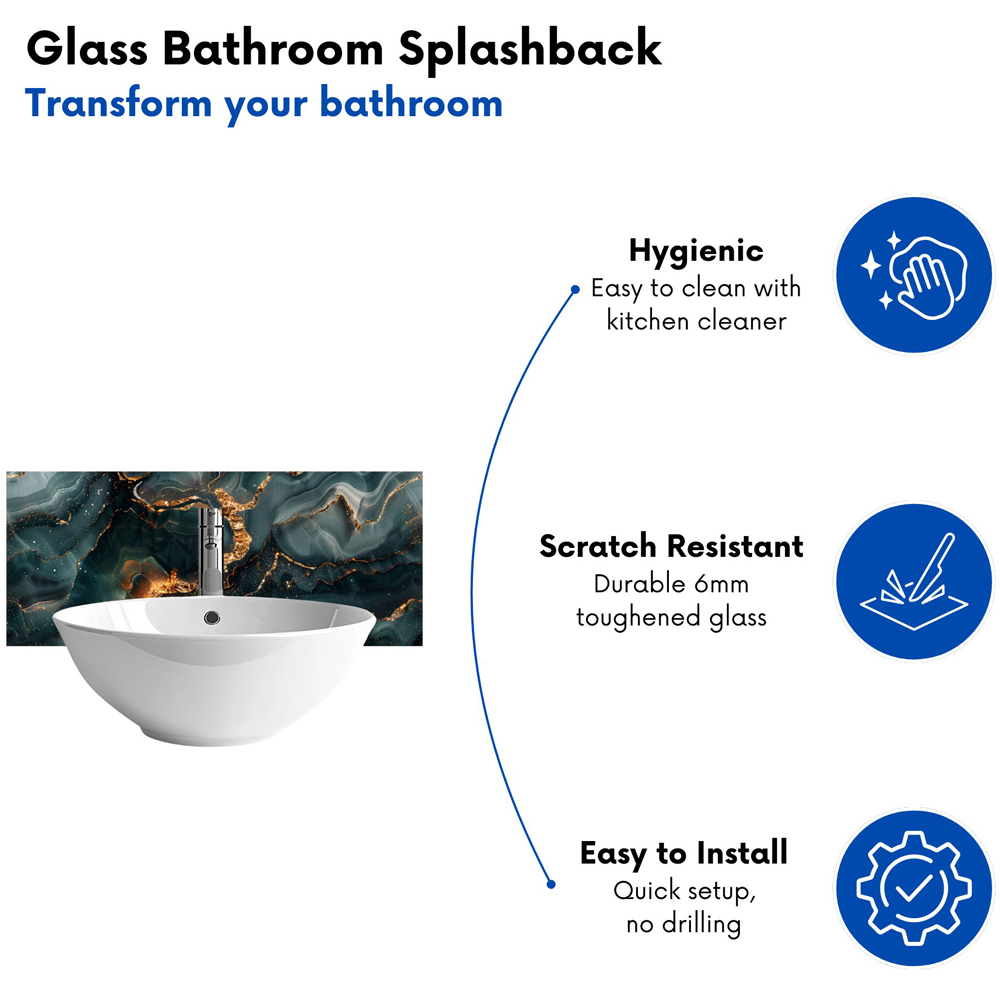 Warren Reed Designer Vibrant Blue Marble Effect Bathroom Splashback 25 x 60cm Image 4