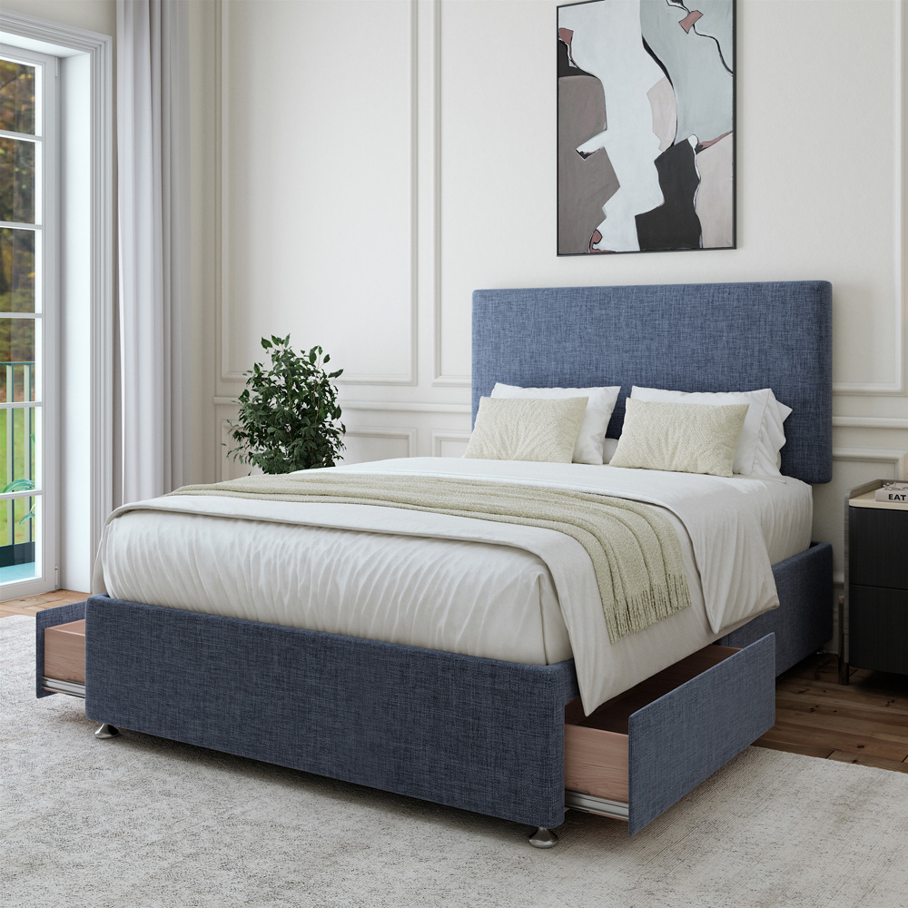 Bedmaster Super King Midnight Linen 2 Drawer Divan Base with Valencia Headboard Image 2