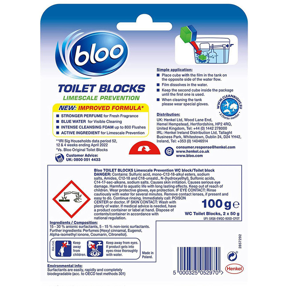 Bloo 2 in 1 Cleaning Foam Limescale Prevention Toilet Rim Block 7 Pack Image 3