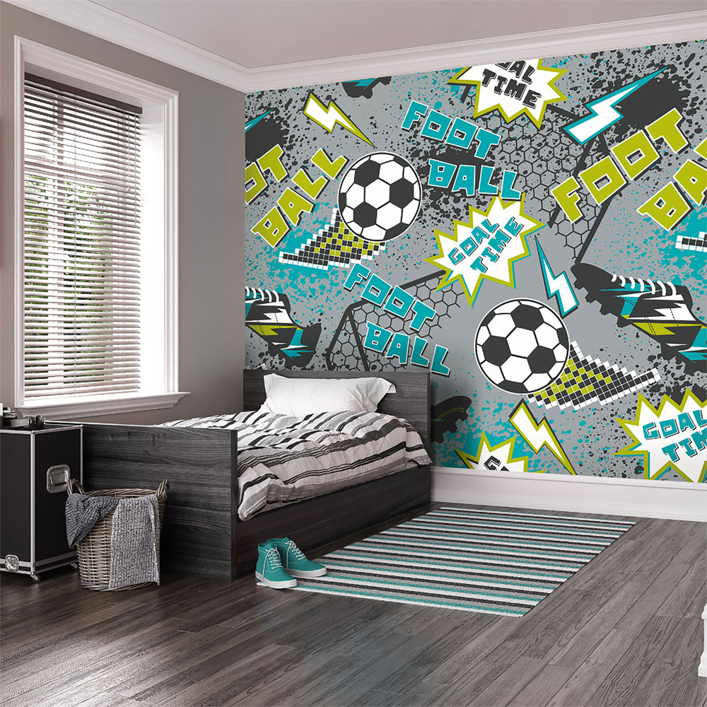 Origin Murals Graphic Pixel Footballs Grey Wall Mural Image 3
