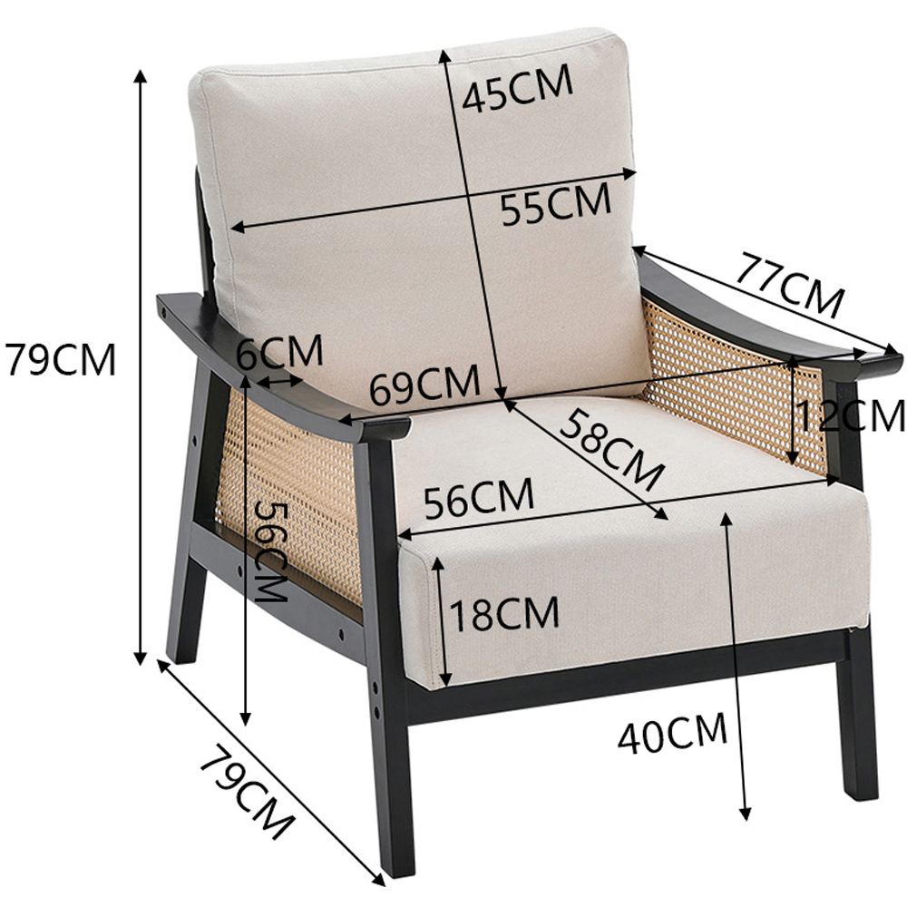 Living and Home Black Fabric Cushion Mid Century Rattan Chair Image 8