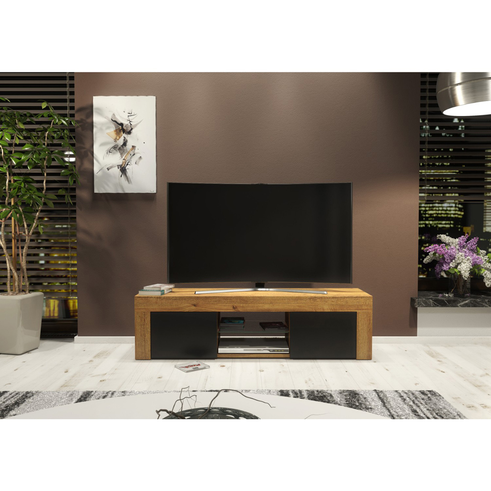 Creative Furniture Loom Dark Oak and Black Matt 2 Door 2 Shelf TV Unit Image 5