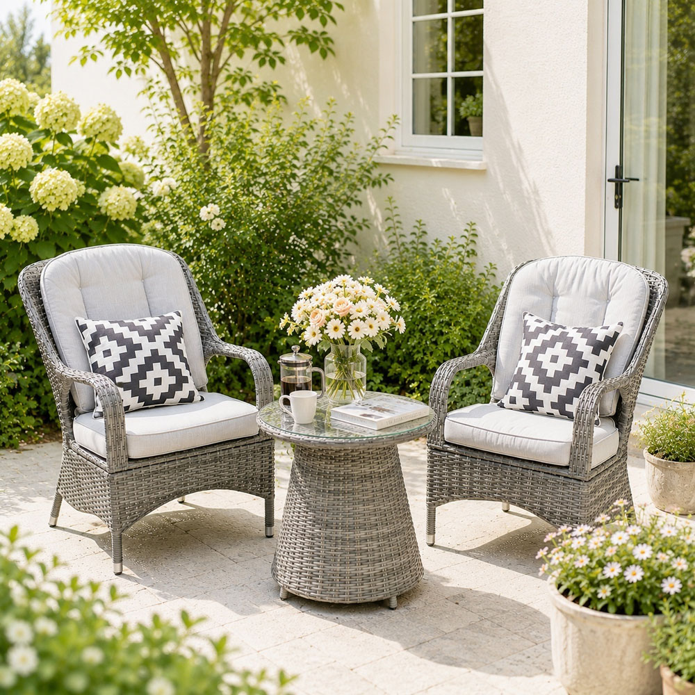 Direct Wicker 2 Seater Grey Rattan Aluminium Garden Bistro Set Image 3