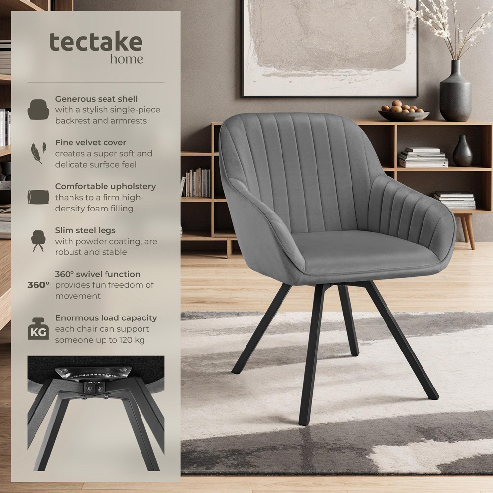 tectake Set of 6 Grey Velvet Fabric Lounge Armchair Image 6