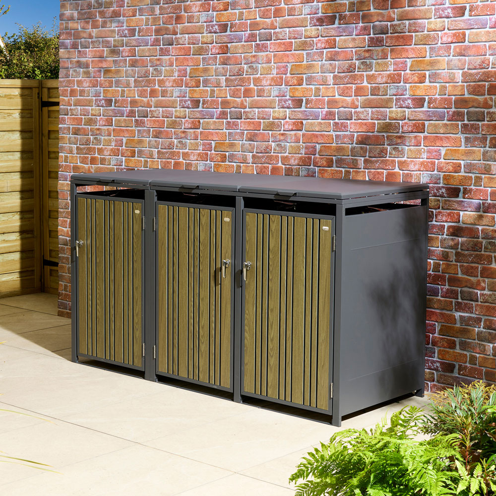 Rowlinson Wimbledon Oak 3 Wheelie Bin Store Image 3