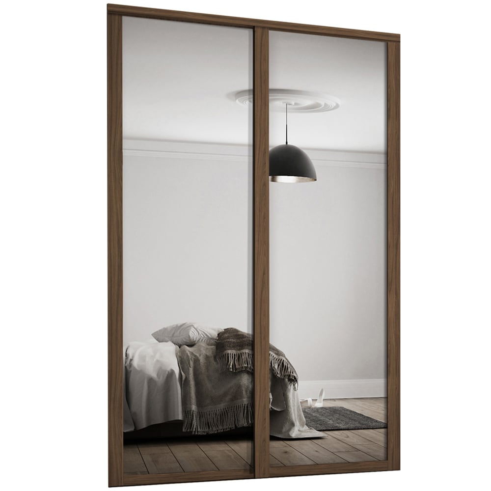 Spacepro Shaker 2 Door Walnut Frame Mirror Sliding Wardrobe Kit 1753mm Image 1