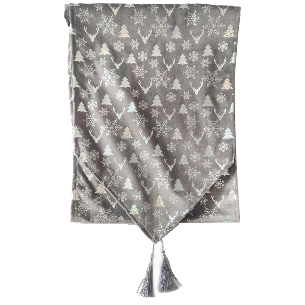 Blue/Grey Velvet Table Runner Image 2