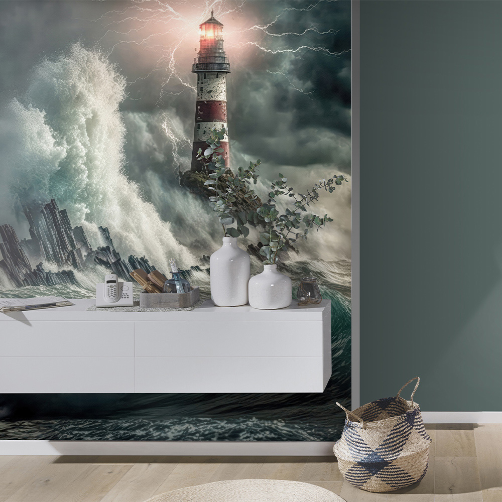 Erismann Lighthouse Beacon In The Storm 3 Panels Wall Mural Image 1