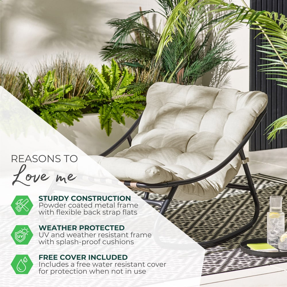 Furniturebox Piasa Black and Cream Outdoor Rocking Chair Image 7