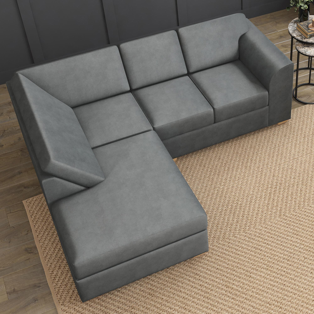 Modo 3 Seater Steel Plush Velvet Left Hand Fixed Back L-Shape Corner Sofa Image 7