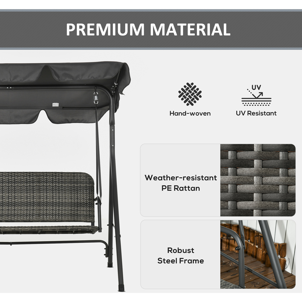 Outsunny 3 Seater Grey Rattan Swing Chair Image 4