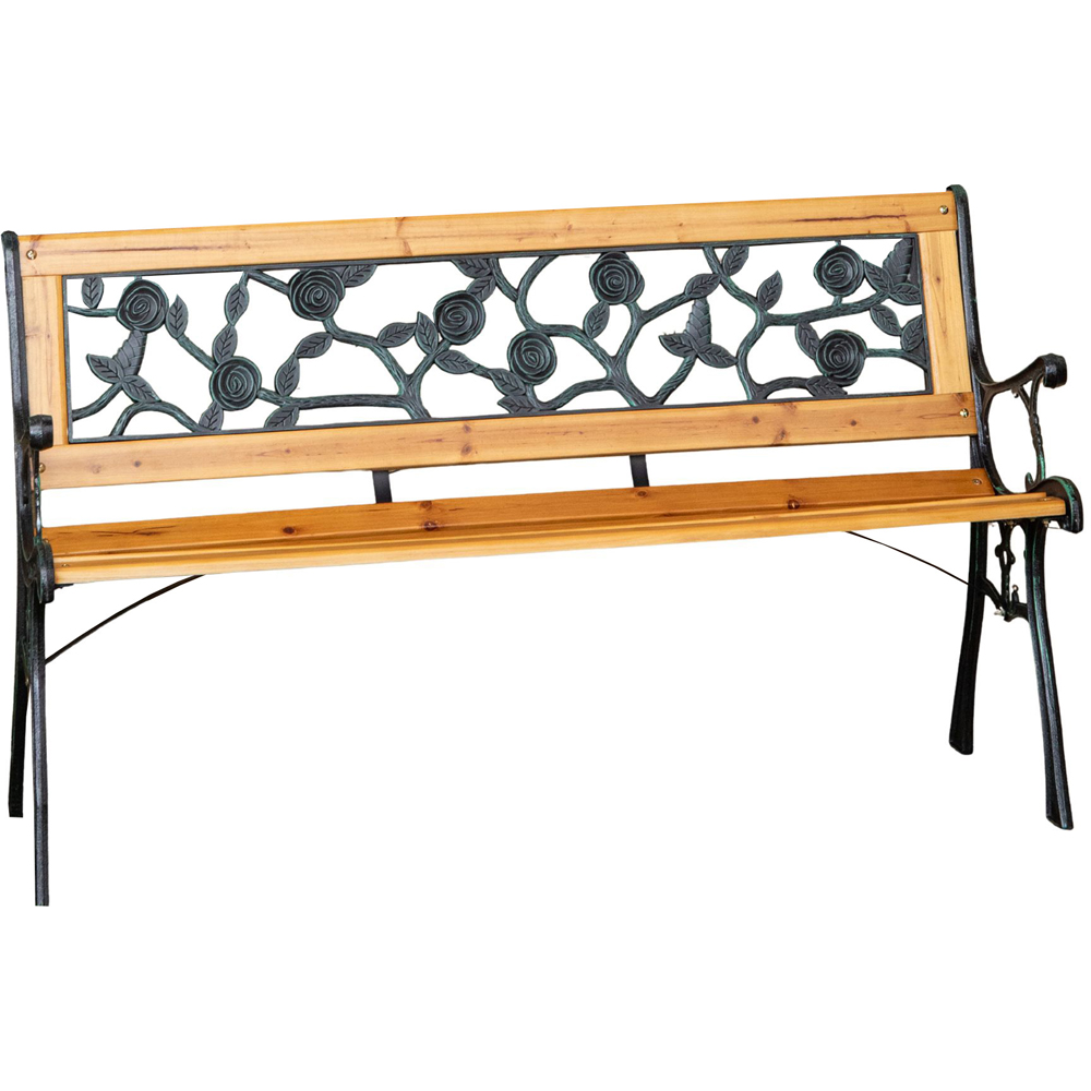 Samuel Alexander 2 Seater Rose Design Wooden and Cast Iron Garden Bench Image 2