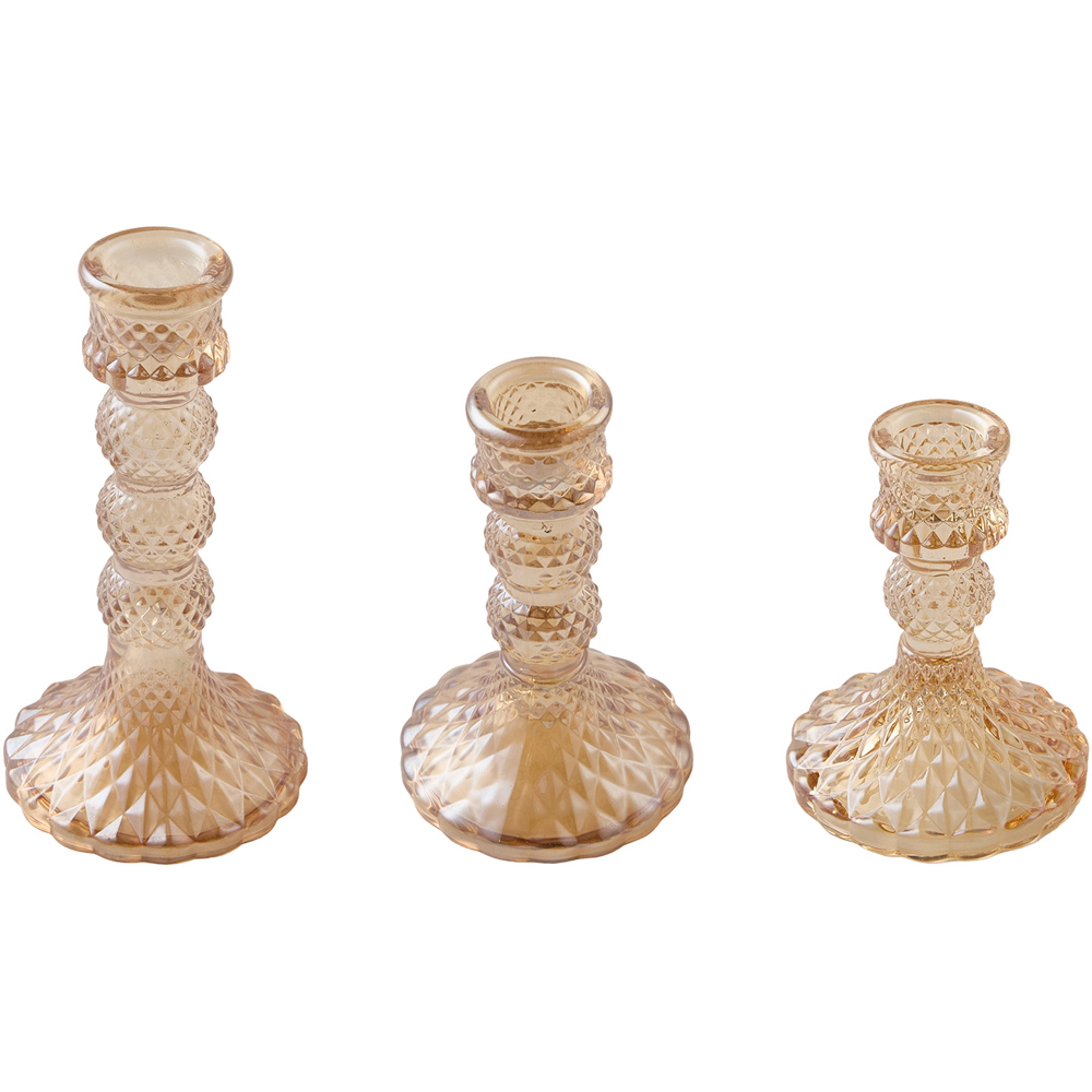 Living and Home Amber Glass Tiered Candlestick Holder Set of 3 Image 5