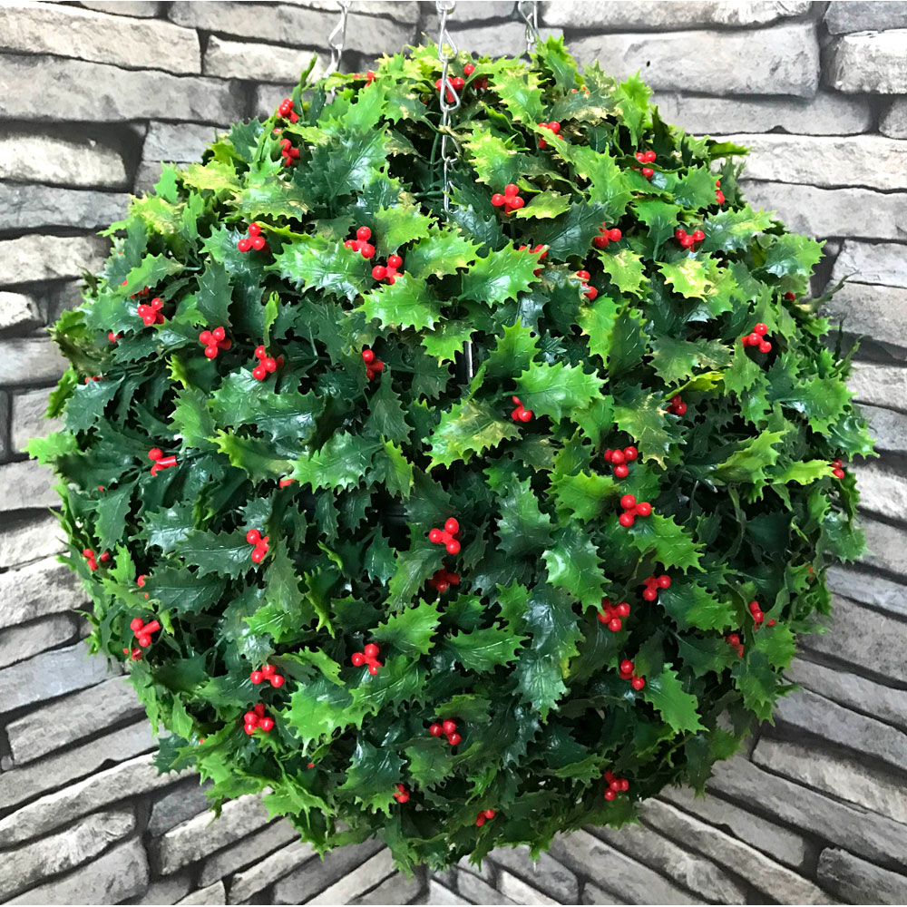Best Artificial Holly Ball Christmas Bauble 38cm Image 2