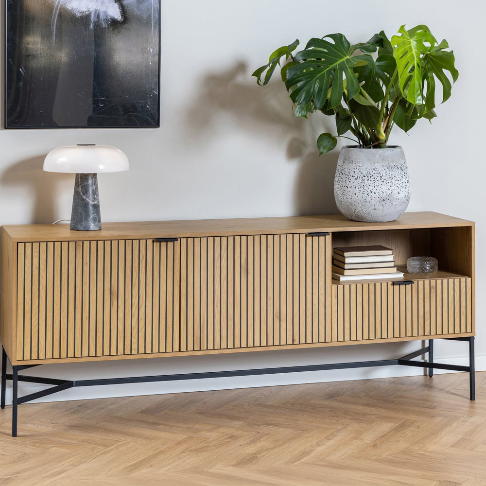 Florence Jaipur 2 Door Single Drawer Single Shelf Black and Oak Sideboard Homebase
