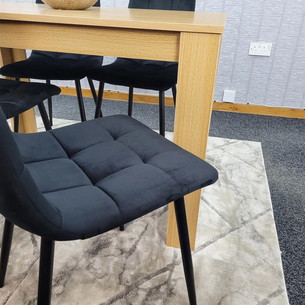 Portland 4 Seater Square Velvet Dining Table Set Oak Effect and Black Image 2