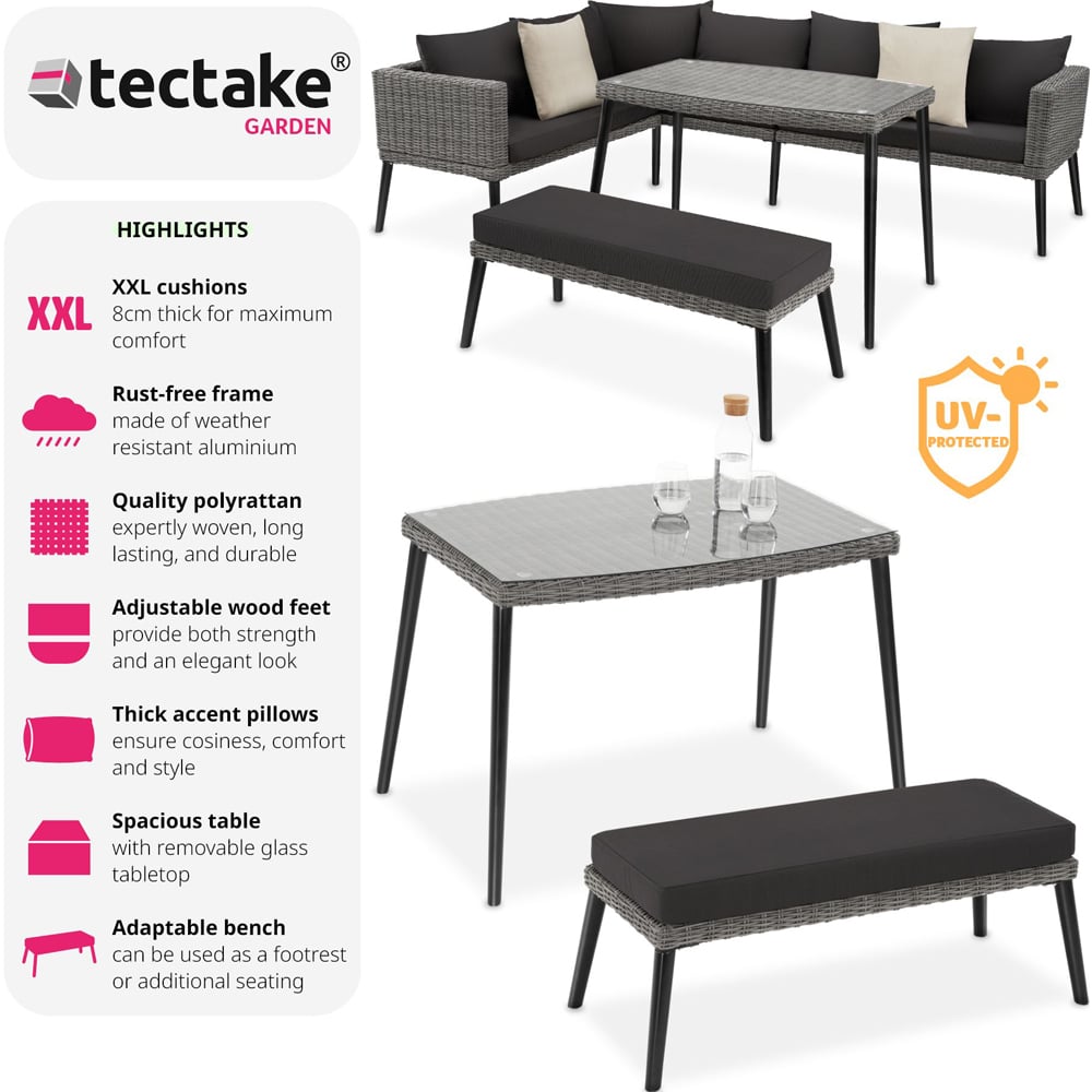 tectake Pula 7 Seater Grey Rattan Garden Corner Lounge Set Image 6