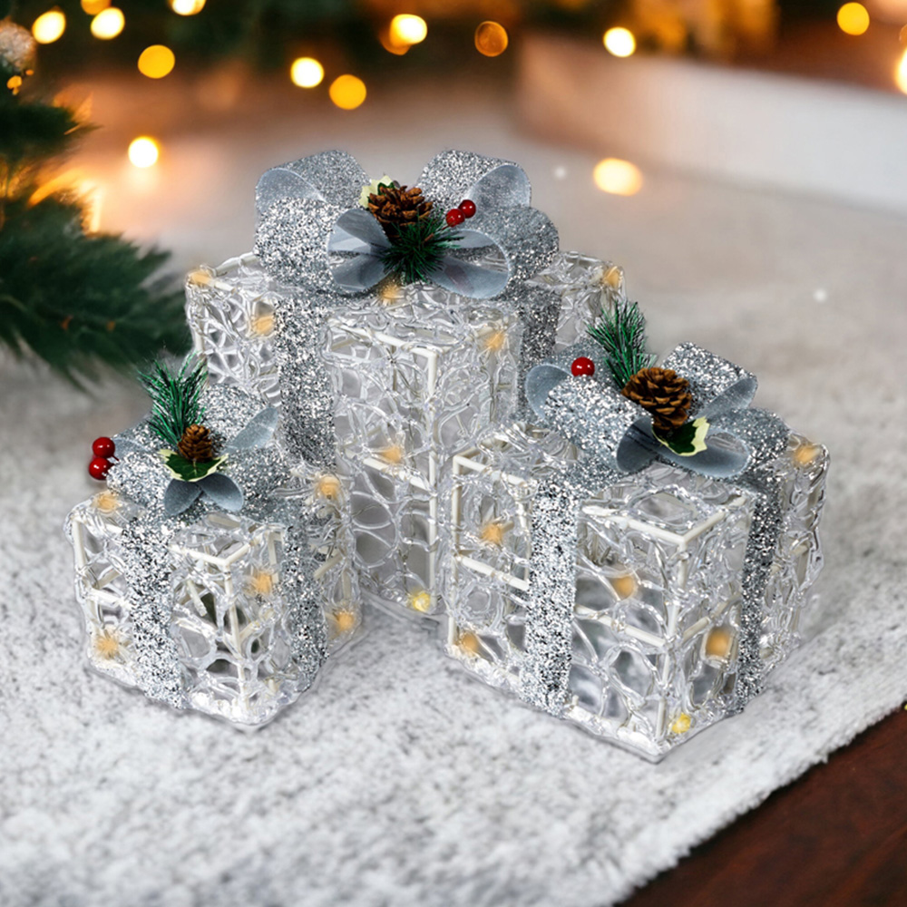 Xmas Haus Silver LED Outdoor Christmas Present Set of 3 Image 3