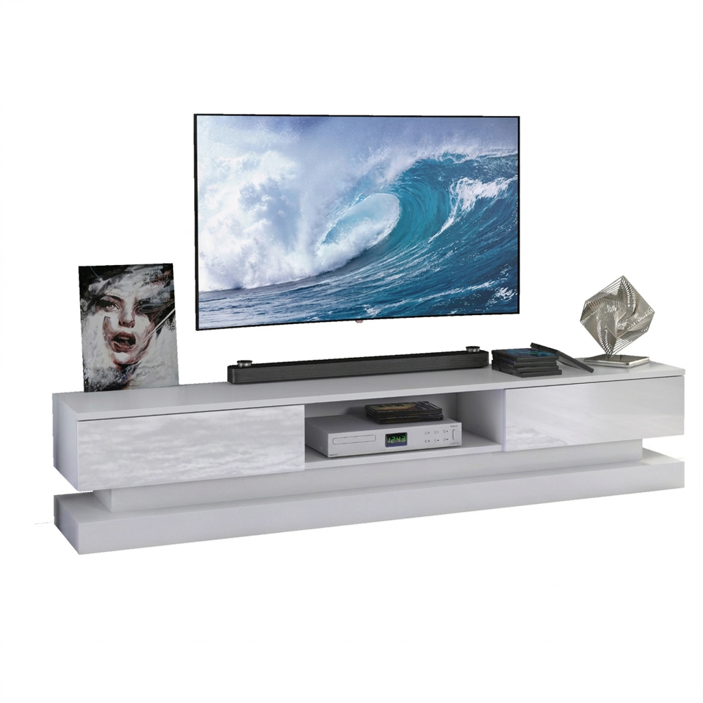Creative Furniture Bloom White and White Gloss 2 Door Single Shelf TV Unit Image 3