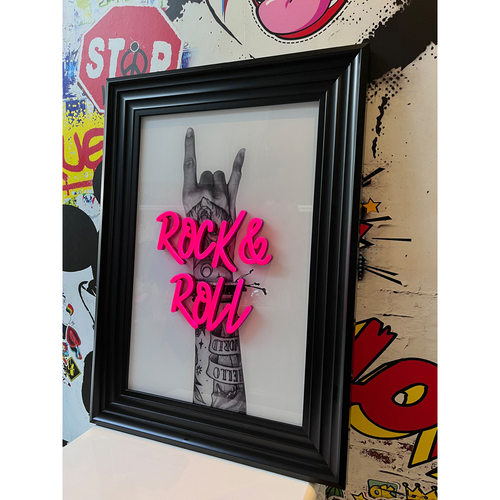 Splashbax Rock And Roll Black Premium Gallery Frame LED Neon Wall Art Image 6