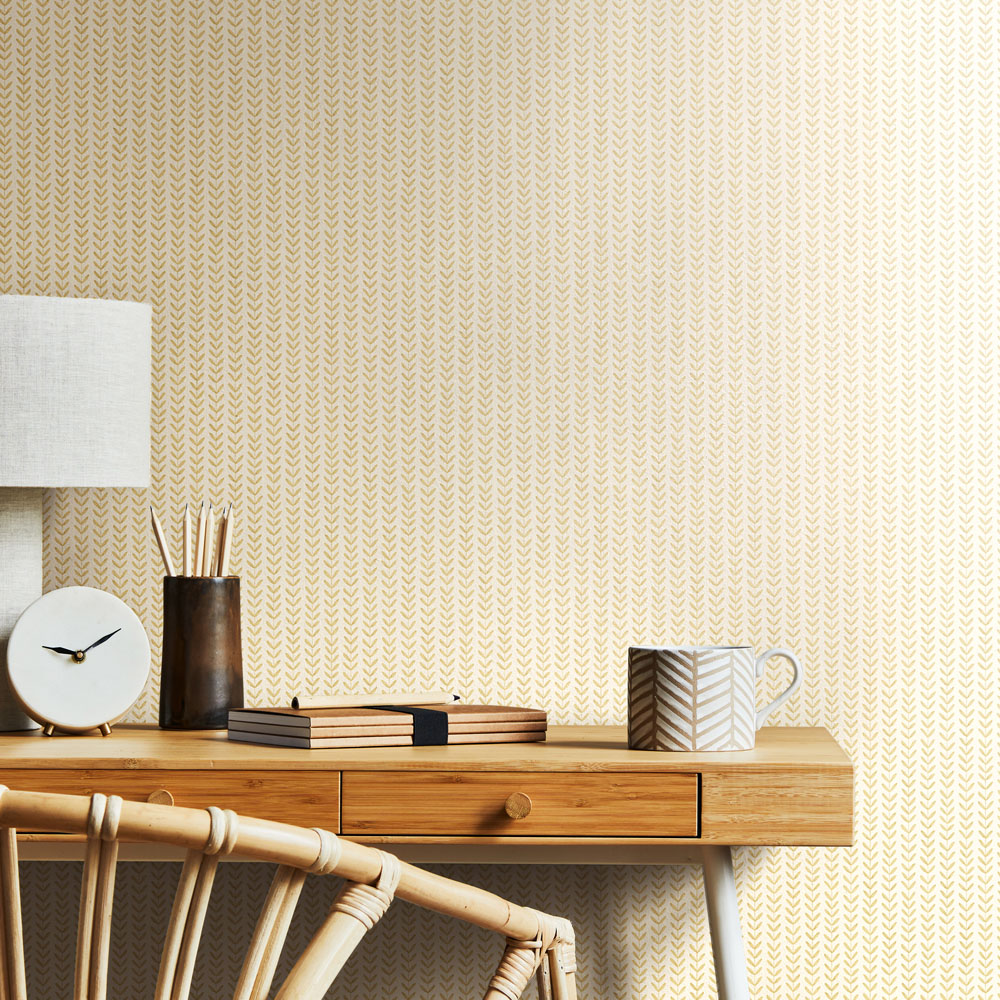 Hoopla Walls Elegance Ditsy Leaf Stripe Hay Wallpaper Image 2