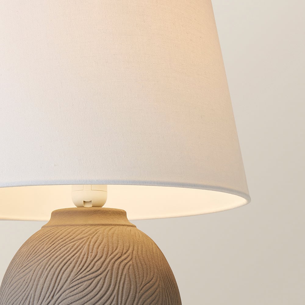 ValueLights Clint Grey Linen Tapered Shade Etched Hand Finished Ceramic LED Table Lamp Image 3