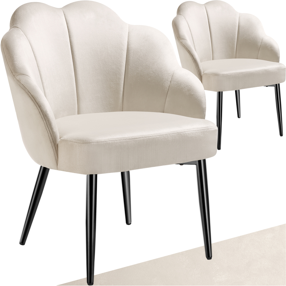 tectake Hellen Set of 2 Cream and Black Shell Shaped Velvet Accent Chair Image 2