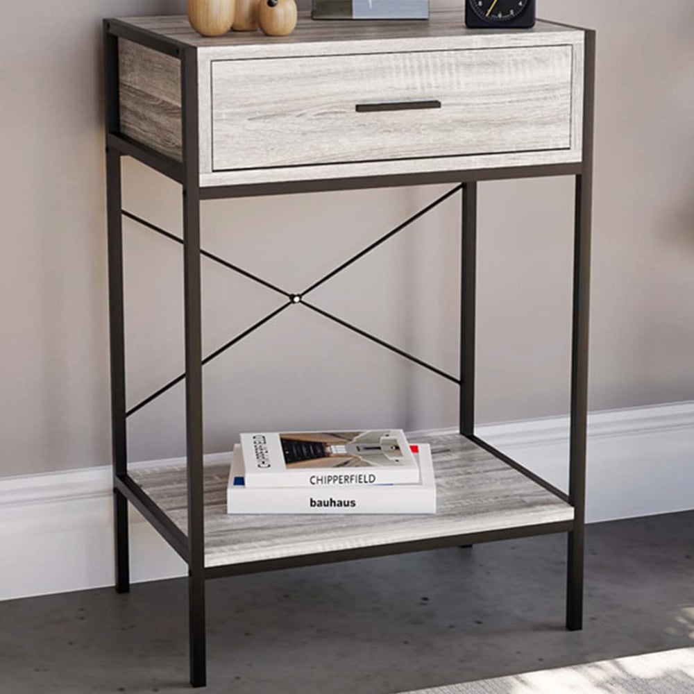 Vida Designs Brooklyn Single Drawer Grey Console Table Image 1