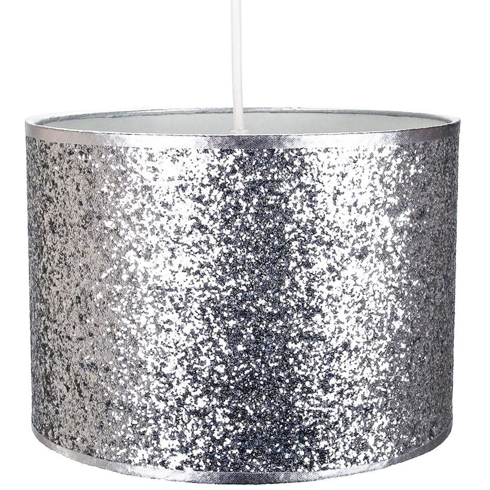Happy Homewares Modern and Designer Bright Silver Glitter Fabric Pendant Shade Image 1