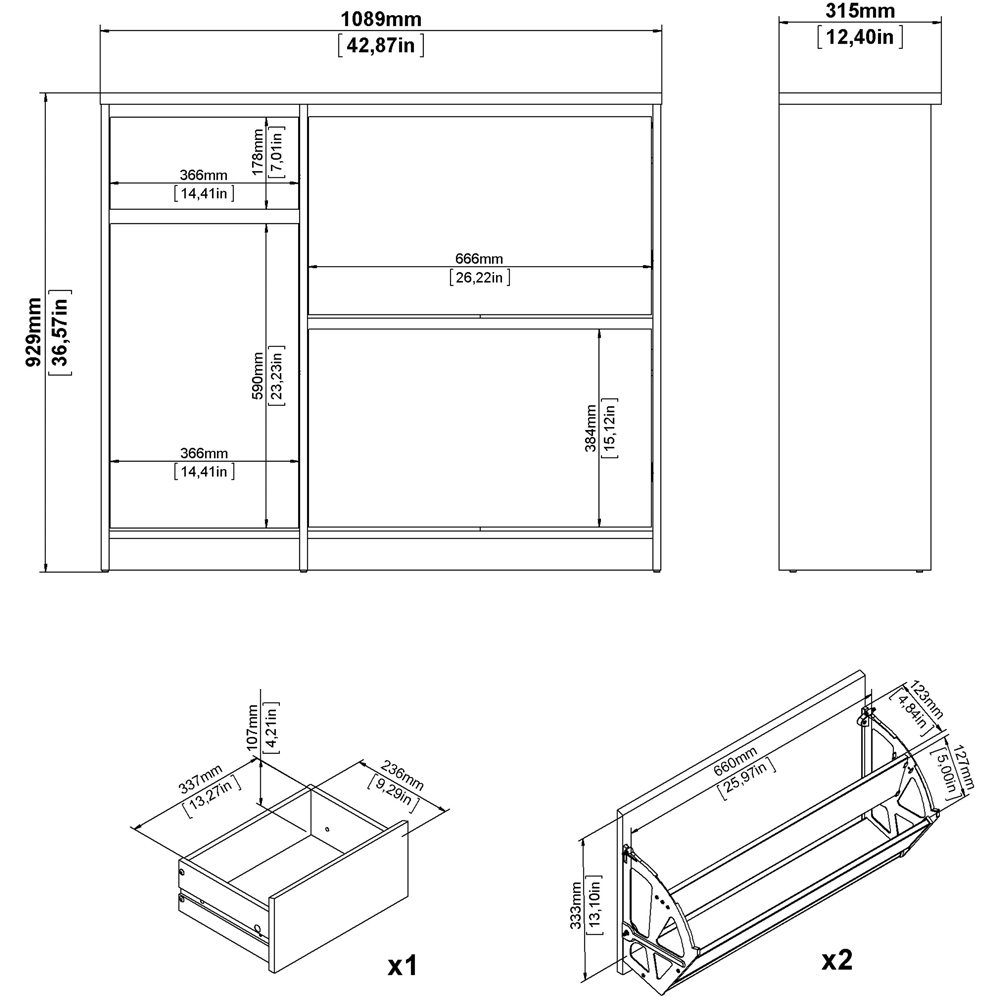 Florence Single Door 3 Drawer White High Gloss Shoe Cabinet Image 9