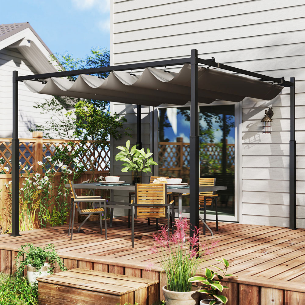 Outsunny 3 x 3m Grey Pergola with Retractable Roof and Metal Column Image 1