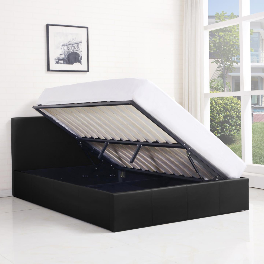 Portland Double Black Leather Ottoman Bed Image 4
