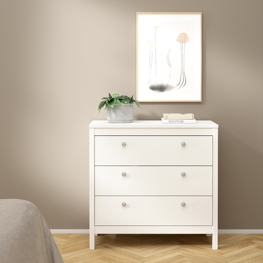 Florence Madrid 3 Drawer White Chest of Drawers Image 5