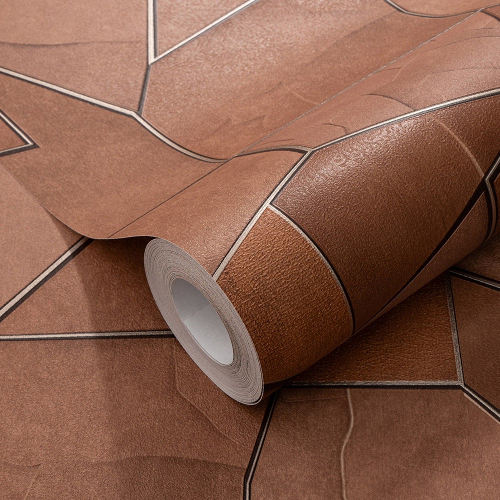 Elle Decoration Mosaique Brown and Copper Textured Vinyl Wallpaper by Erismann Image 3
