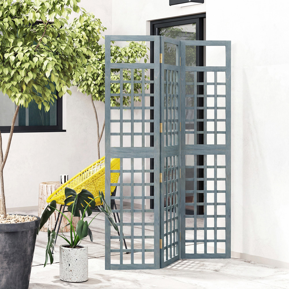 Outsunny 3 Panel Grey Wooden Foldable Room Divider Image 3