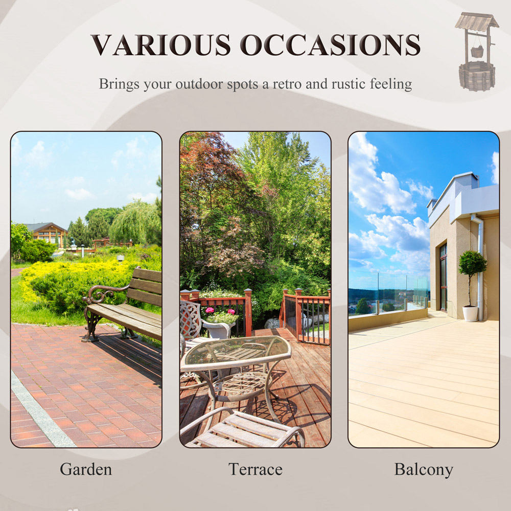 Outsunny Brown Wishing Well Planter 30.5cm Image 6