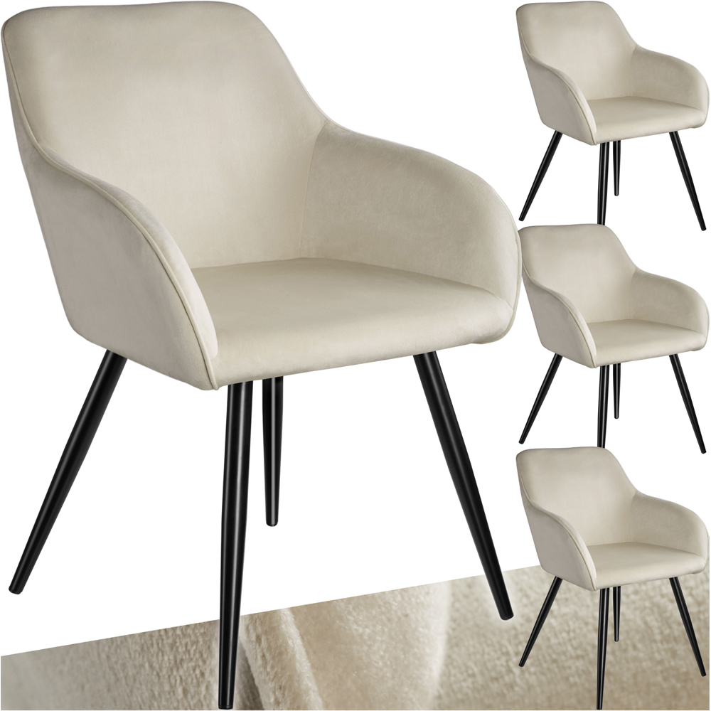 tectake Marilyn Set of 4 Cream and Black Velvet Look Padded Dining Chairs Image 2