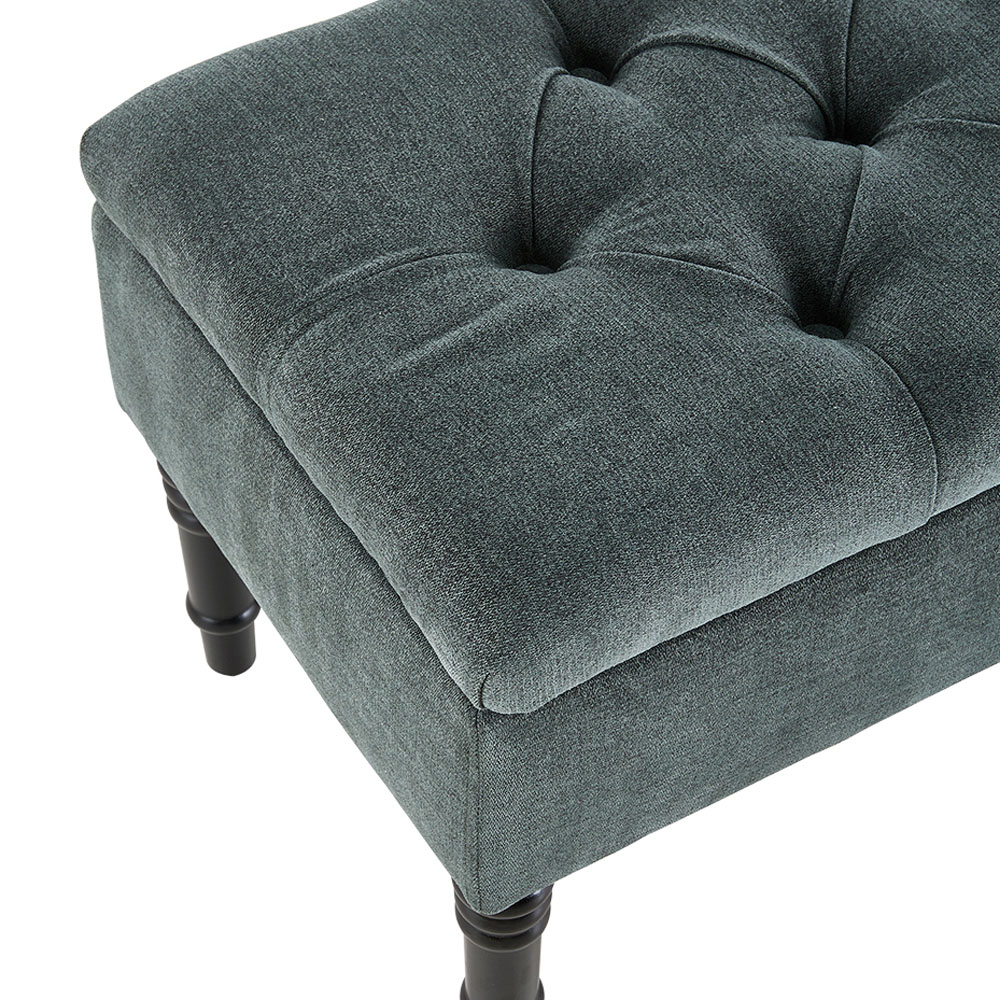Living and Home 2 Seater Green Vintage Linen Ottoman Bench Image 8
