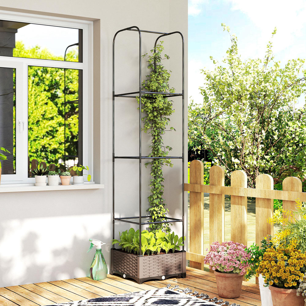 Outsunny Black Raised Garden Bed with Trellis and Drainage Holes 179 x 40 x 40 Image 4