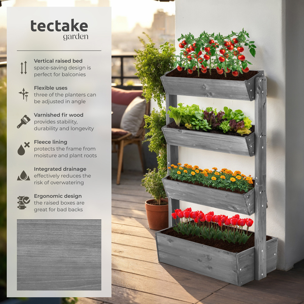 tectake Flora 4-Tier Grey Rustic Wooden Vertical Planter 85 x 45 x 140cm Image 6