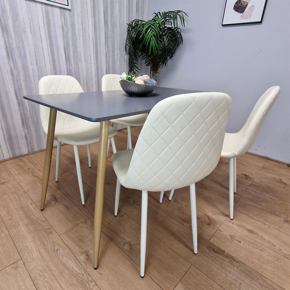 Portland 4 Seater Faux leather Dining Set Grey and Cream Image 6
