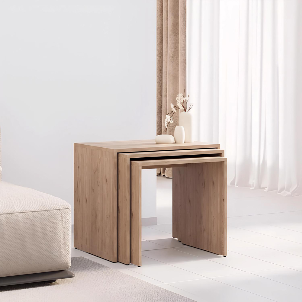 FWStyle Oak Effect Scratch Resistant Nest of Tables Set of 3 Image 5