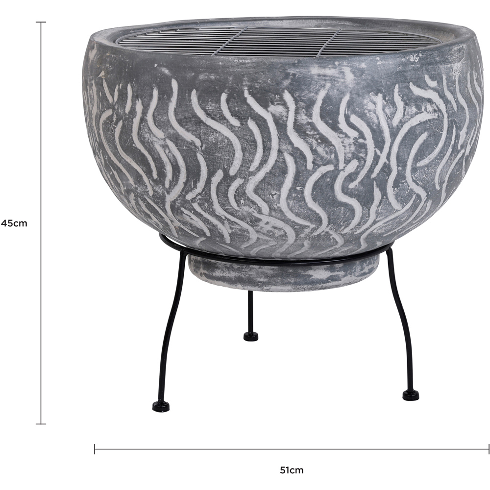 Snug Toledo Grey Wave Design Clay BBQ Firepit Bowl with Removable Grill Image 9