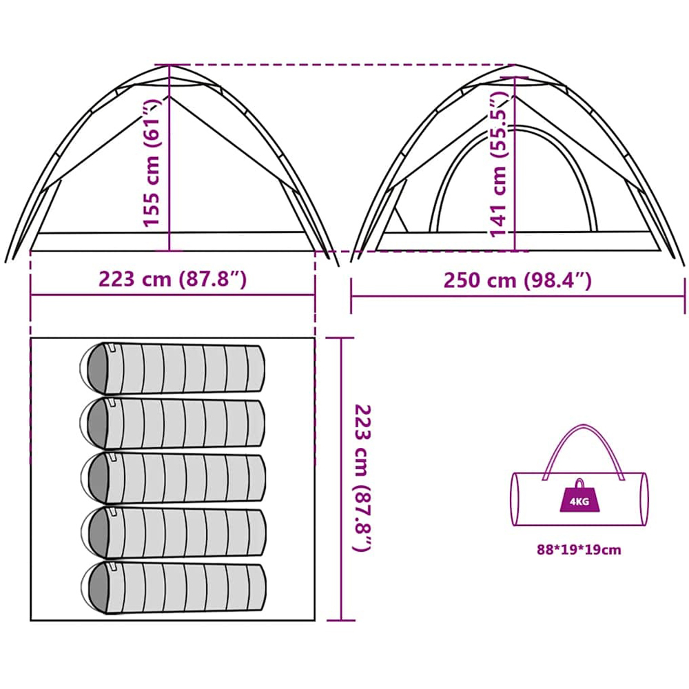 Walplus 5 Person Blackout Fabric Dome-Shaped Camping Tent with Carry Bag and Tent Rainfly White Image 8