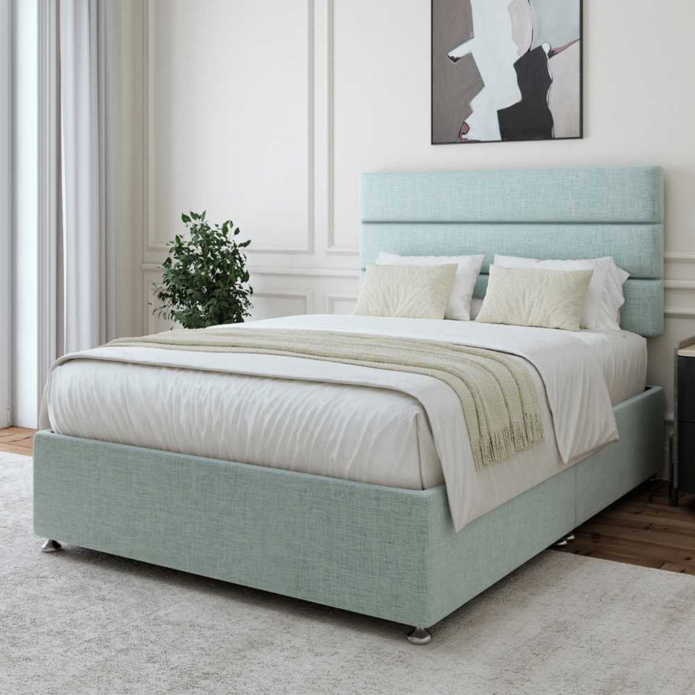 Bedmaster Super King Duck Egg Linen Divan Base with Milan Headboard Image 1