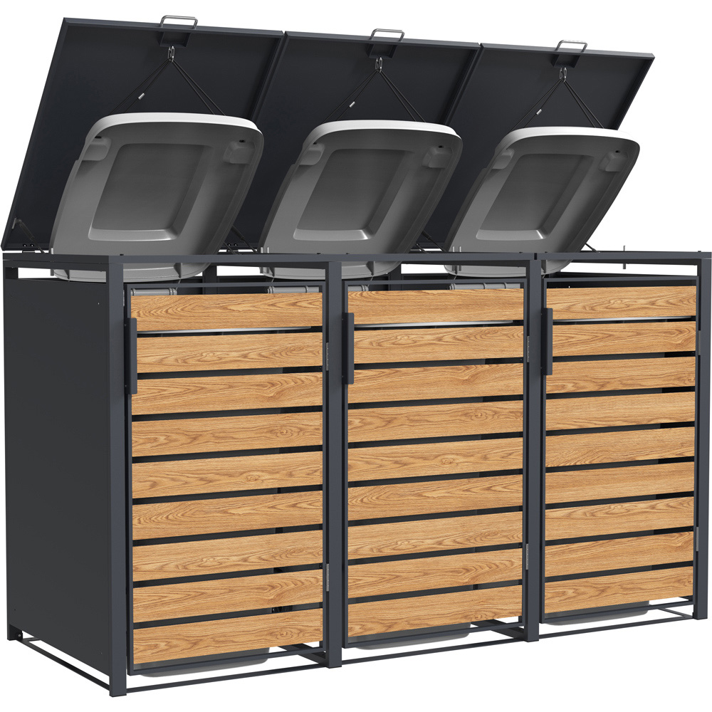 Trimetals 240L Triple Light Wood Steel Wheelie Bin Storage Image 3