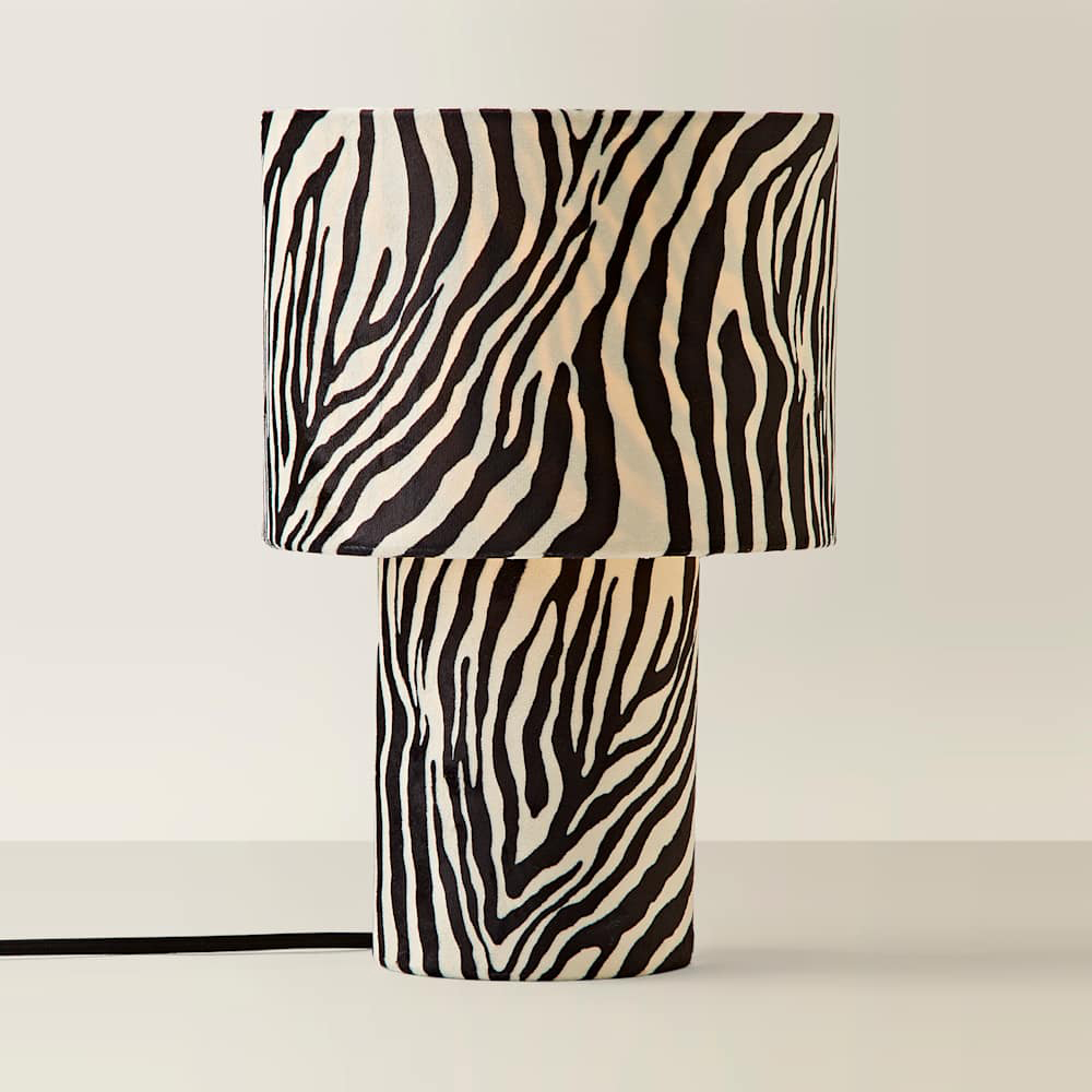 ValueLights Nessa Zebra Pattern Velvet Table Lamp and Bulb Image 3
