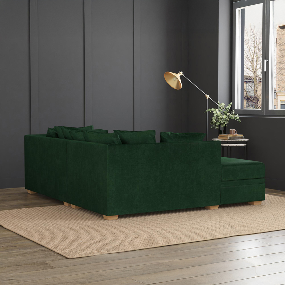 Modo 3 Seater Forest Green Plush Velvet Left Hand Scatter Back L-Shape Corner Sofa Image 8