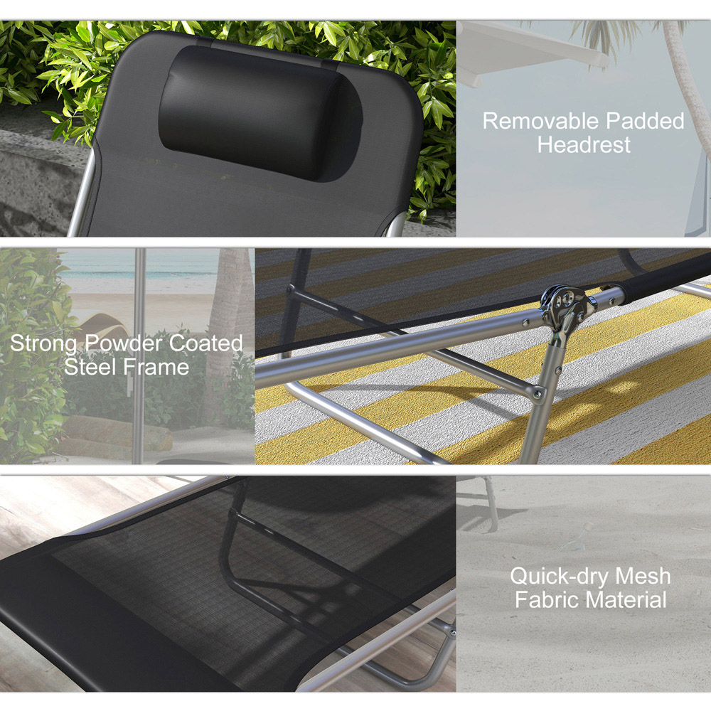 Outsunny Set of 2 Black Folding Sun Lounger with Headrest Image 5